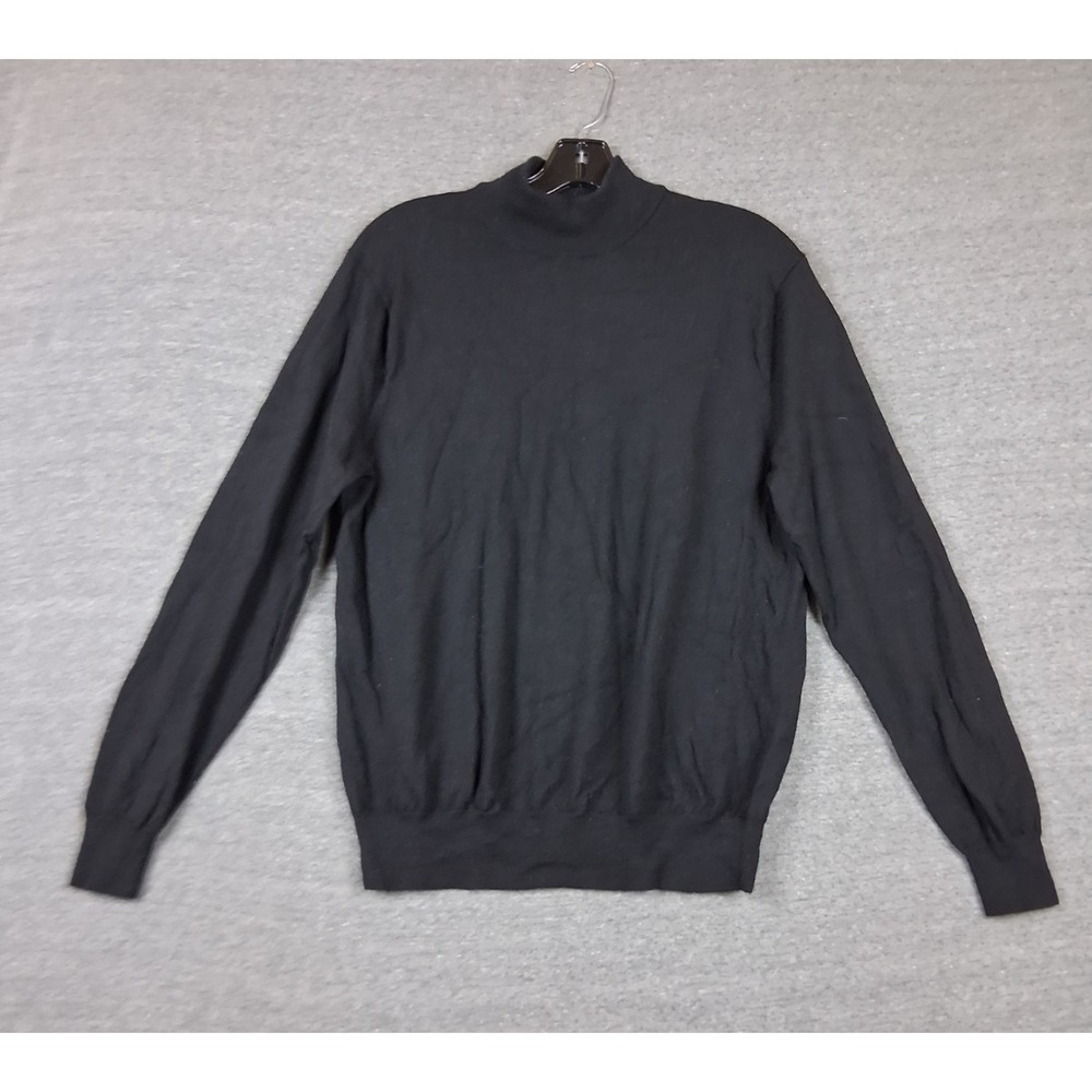 Club Room Mens Sweater M Black 100% Merino Wool‎ Mock Neck Quiet Luxury Academia